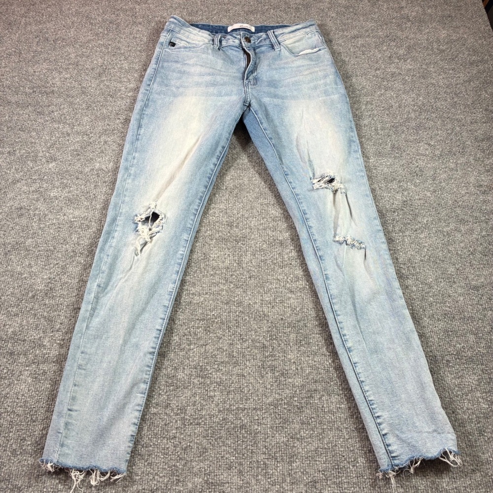 KanCan KC7212L Skinny Jeans Womens 11/29 Light Wash Distressed Raw Hem Stretch